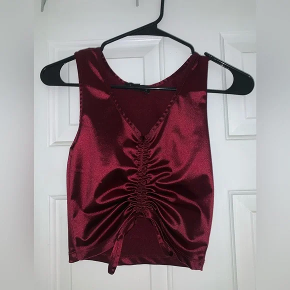 Red Satin Crop Top - Picture 1 of 3